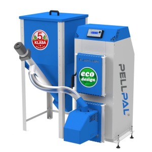 Kocioł c.o. PELLPAL z palnikiem na pellet drzewny 8kW do100m2 Lic. DOMER PLESZEW podwyższony standard 20mg/m3 stal 5mm P265GH A+ 5 klasa / Ecodesign BOCZNY KOSZ